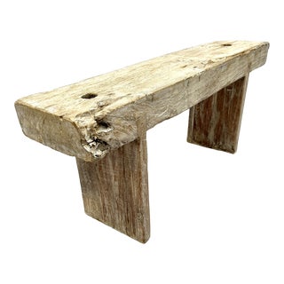 Late 20th Century Rustic Live Edge Bleached Wood Bench For Sale