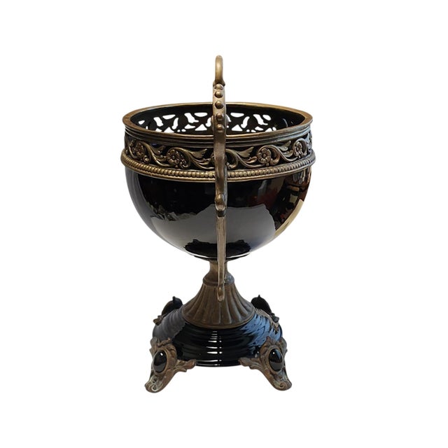 Absolutely stunning bronze mounted porcelain twin handled bowl in excellent condition. Continental in origin, baroque...