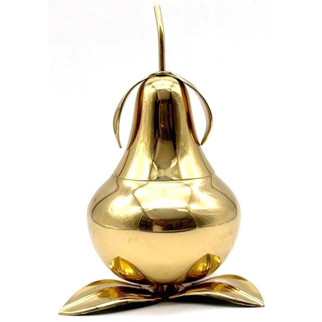 1970s Italian Brass Pear Form Lidded Table Box on Leaf Base For Sale In West Palm - Image 6 of 9