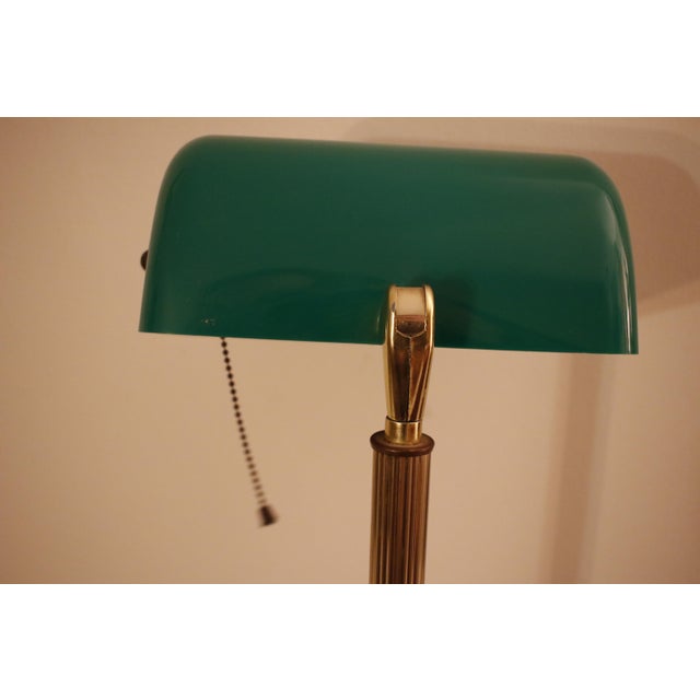Vintage Ministerial Art Deco Style Brass Banker's Desk Lamp With Emerald Green Shade For Sale - Image 6 of 12