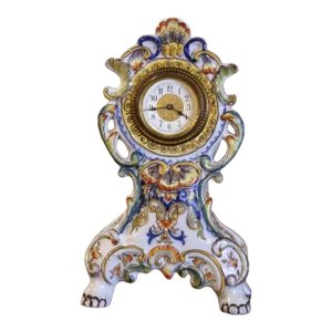 Early 20th Century French Louis XV Hand Painted Faience Clock From Rouen