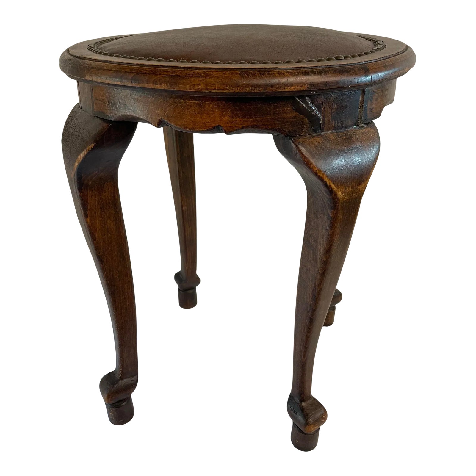 Vintage Rustic European Leather Top Stool Chairish