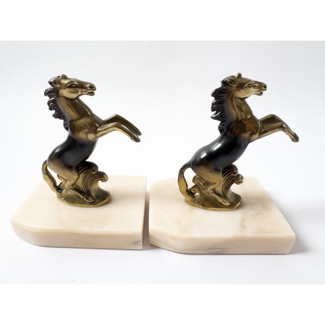 Metal Pair of French Art Deco Rearing Horse Bookends, Signed Tedd, C. 1930 For Sale - Image 7 of 18
