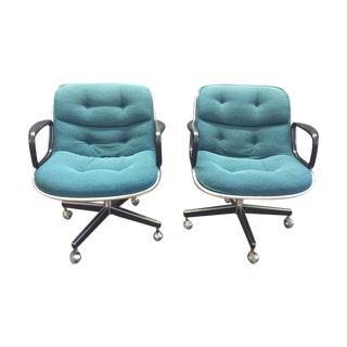 Charles Pollock for Knoll Teal Blue Chairs For Sale