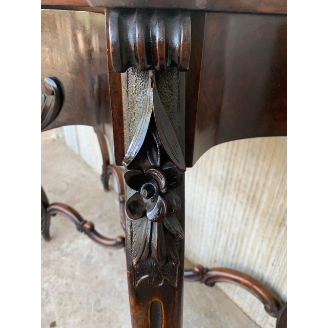 Brown 19th French Regency Carved Walnut Console Table with Drawer & Marble Top For Sale - Image 8 of 18