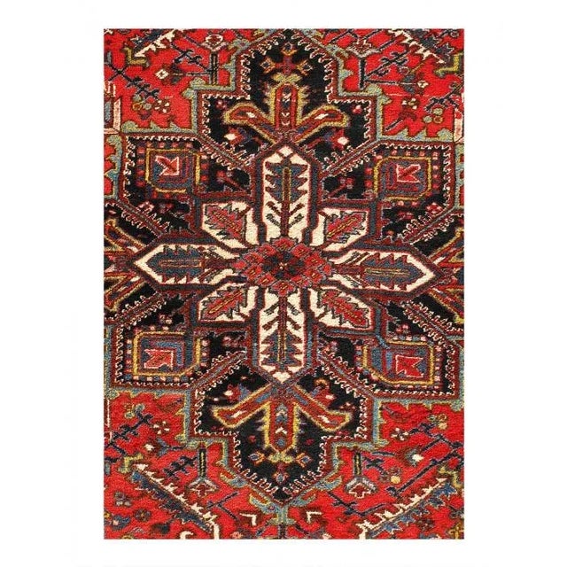 The brilliant Red field bears a central Ray of Life and many highly abstracted floral shapes in this fascinating antique...