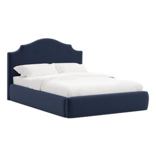 Tori Platform Bed in Ocean Slub Velvet, California King For Sale