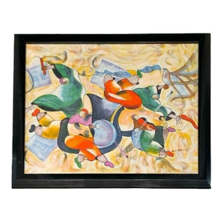 Painting Dynamic Music Signed N. Harris Vintage Abstract Expressionist Art For Sale