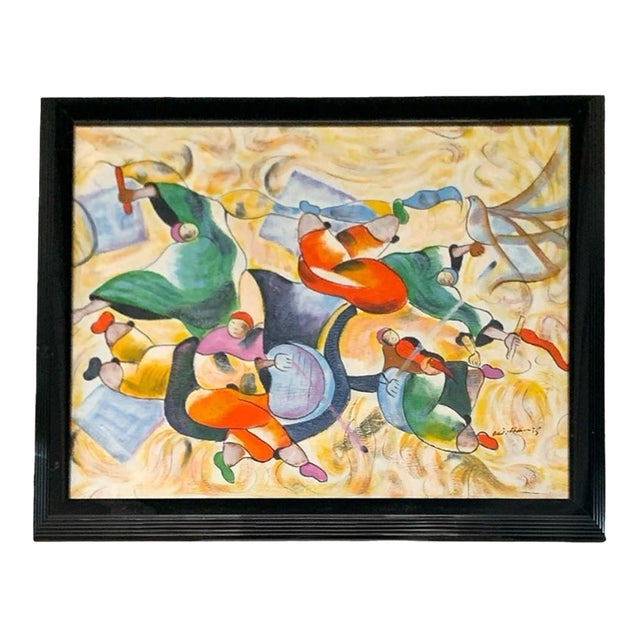 Painting Dynamic Music Signed N. Harris Vintage Abstract Expressionist Art For Sale