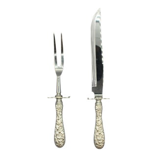 Stieff Sterling Silver Handled Roast Carving Set in "Rose" or "Baltimore Rose" Pattern For Sale