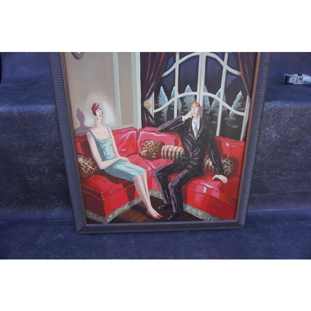 Isabelle Rozot - Two Bright Young Things Having a Quiet Evening at Home... Alas! - Oil on Canvas For Sale In Los Angeles - Image 6 of 8