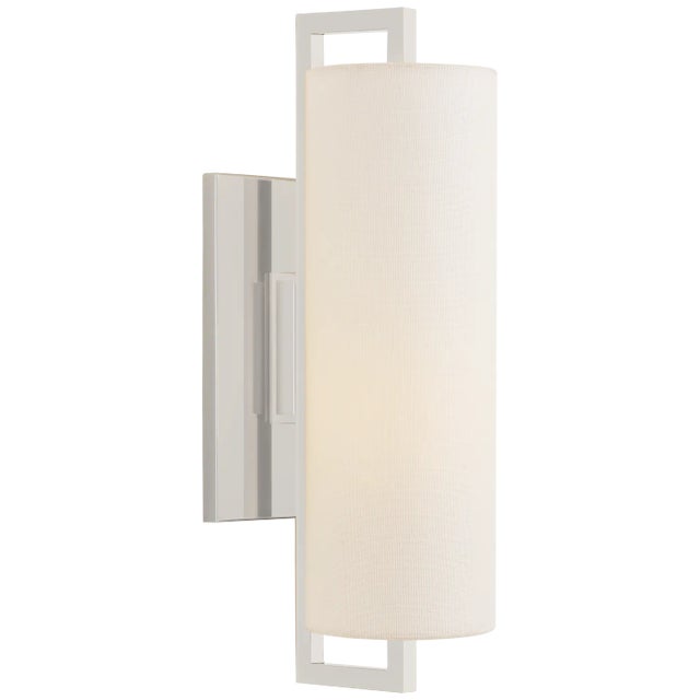 Bowen Medium Sconce in Polished Nickel with Linen Shade Designer: Ian K. Fowler Height: 16" Extension: 6.5" Backplate:...
