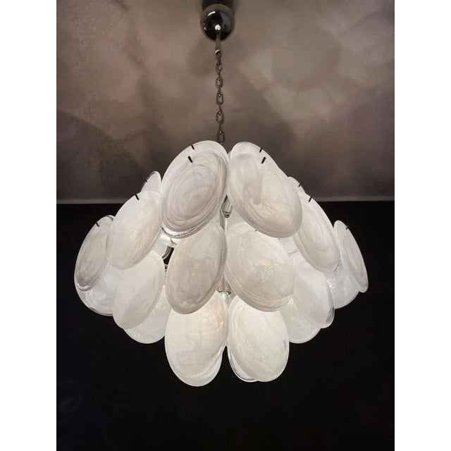 Vintage Italian Murano Chandelier with 36 White Disks, 1979 For Sale - Image 17 of 18