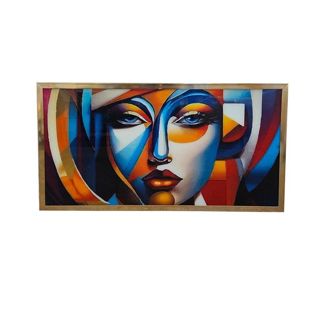 Glass Painting with Female Face, 1980s, in Flawless conditions. Designed 1980 to 1989