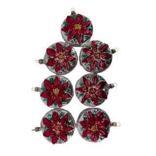 Poinsettia Christmas Ornaments, Set of 6 For Sale