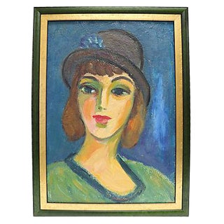 Mid-Century French Oil Portrait Of A Woman For Sale