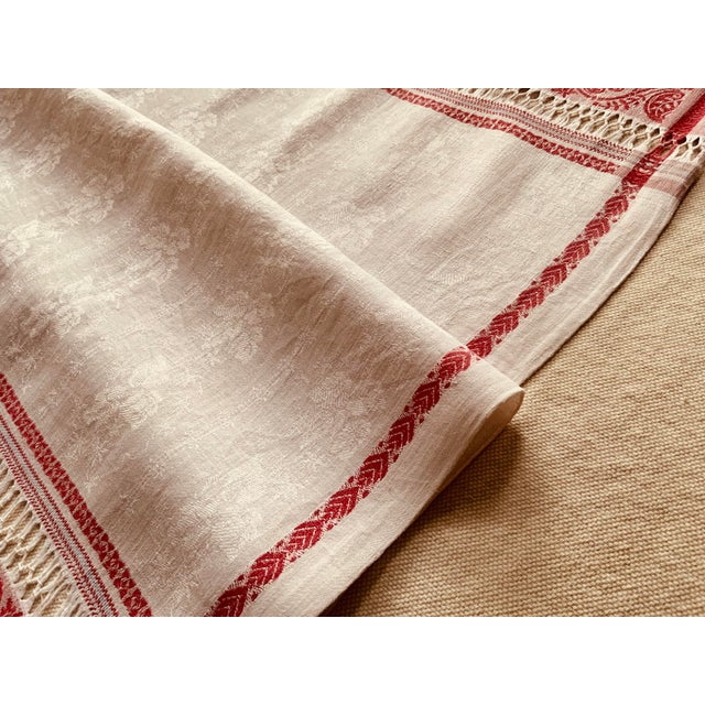 Ruby Red 19th Century French Linen Trousseau Towel - Turkey Red Detail For Sale - Image 8 of 12