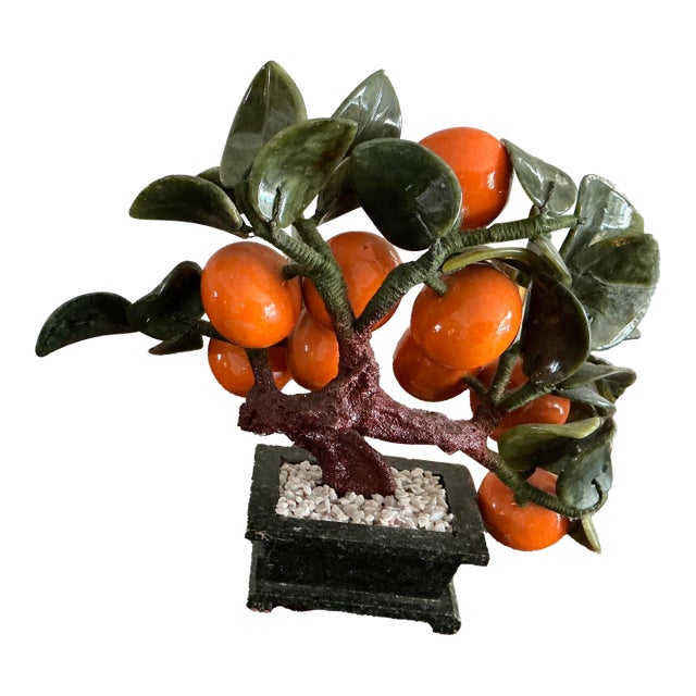 Mid 20th Century Vintage Chinese Bonsai/ Jade Tree With Mandarin Orange Fruit For Sale