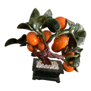Mid 20th Century Vintage Chinese Bonsai/ Jade Tree With Mandarin Orange Fruit