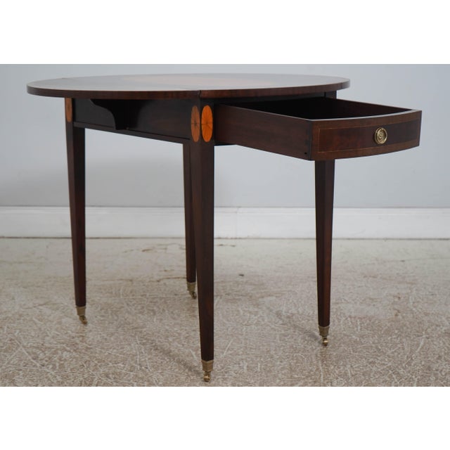 1970s Pair of Mahogany Federal Style Inlaid Drop Side Pembroke Tables For Sale - Image 5 of 18