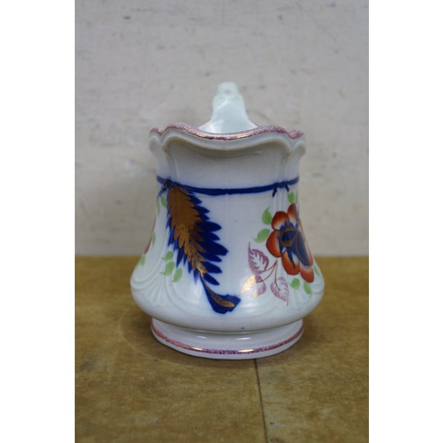 Antique Gaudy Welsh Ironstone Cobalt Blue Floral Creamer Pitcher & Bowl For Sale - Image 10 of 18
