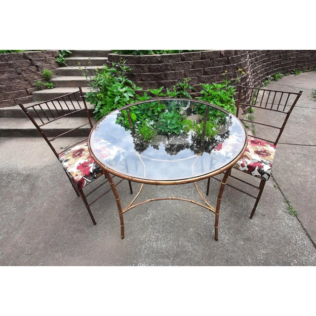 Mid-Century Modern Chinoiserie Metal Bamboo Dining Table & Chairs For Sale - Image 3 of 12