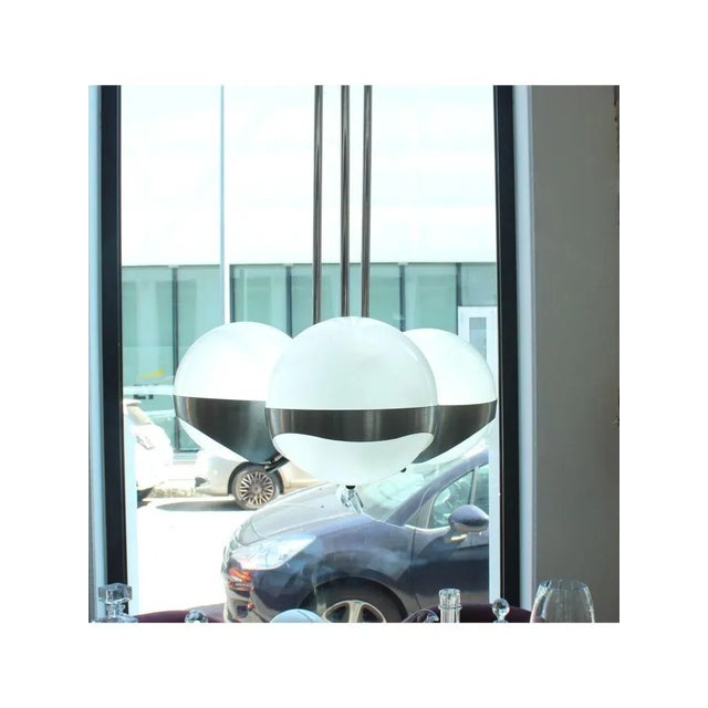 3-Light Chandelier in Glass and Stainless Steel from Lamperti, 1970s For Sale - Image 13 of 16