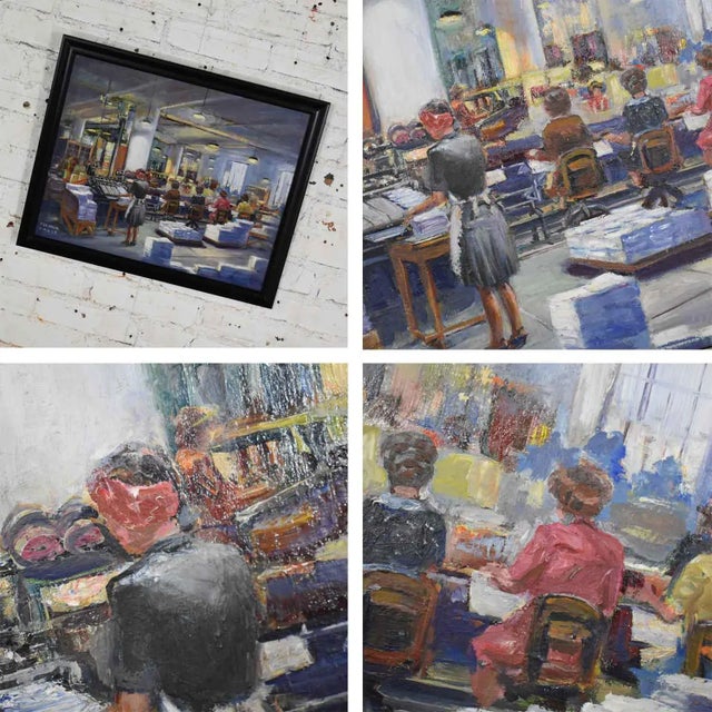 1940's American Modernism Painting by Colorado Artist Herndon Davis of Social Realism Industrial Interior For Sale - Image 11 of 13