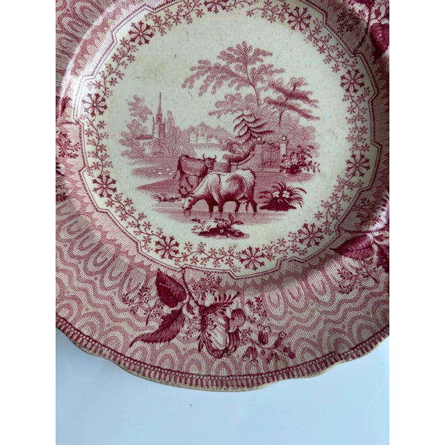 English English Transferware Plate in Red With "Park Scenery" Pattern For Sale - Image 3 of 5