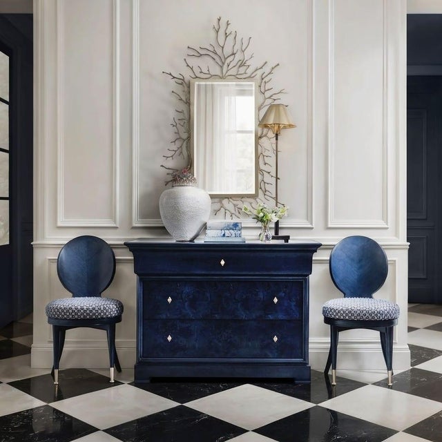 French Provincial True Blue Burl 3 Drawer Chest - For Sale - Image 3 of 8