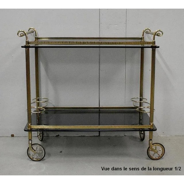 Rolling Brass & Smoked Glass Trolley, 1970s For Sale - Image 15 of 18