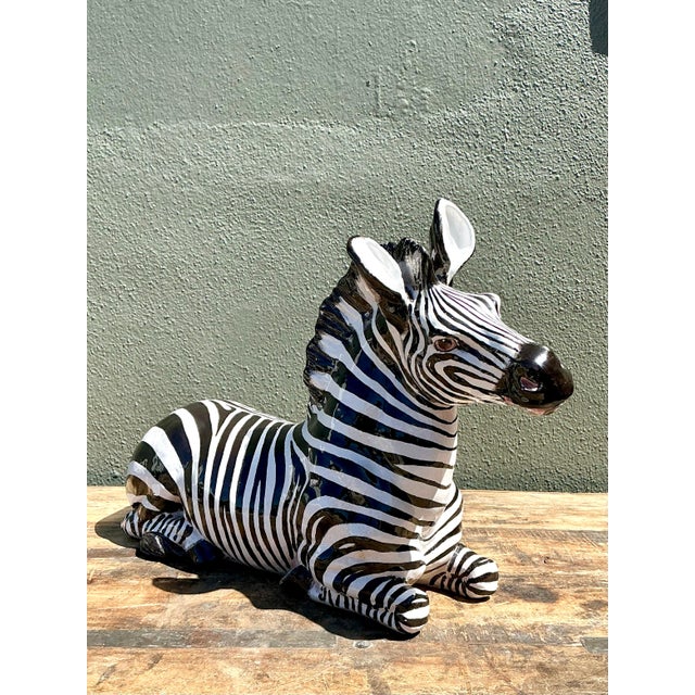 Ceramic Vintage Italian Glazed Ceramic Zebra For Sale - Image 7 of 12