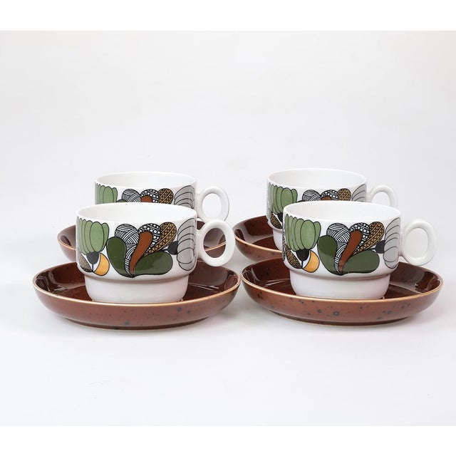 Brown Porcelain Breakfast Tableware, 1970s, Set of 19 For Sale - Image 8 of 18