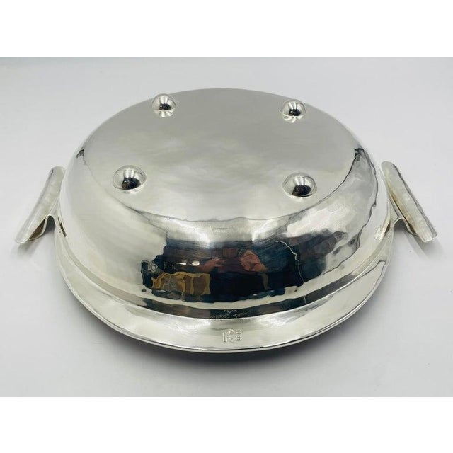 Silver 1980s Large Emilia Castillo Silver-Plate & Jasper Inlay Serving Bowl, Mexican Silver For Sale - Image 8 of 18