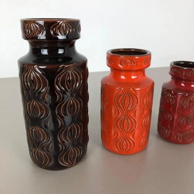 1970s Vintage Pottery Fat Lava Onion Vases from Scheurich, Germany, Set of 3 For Sale - Image 5 of 18