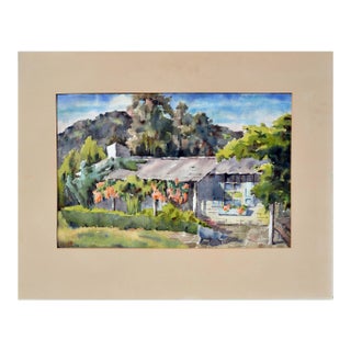 Sidney Williams Carmel Valley Adobe Watercolor on Paper 1960s For Sale