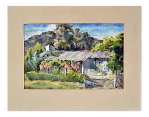 Sidney Williams Carmel Valley Adobe Watercolor on Paper 1960s