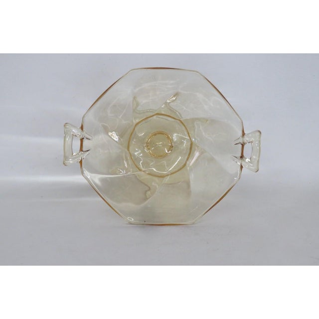 Yellow Depression Glass Pedestal Bowl Octagonal Swirl Pattern With Handles 4891b For Sale - Image 9 of 13