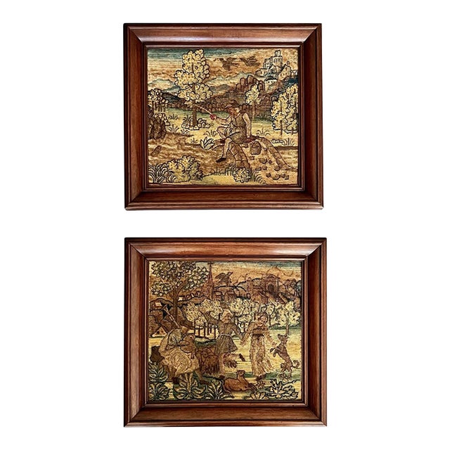 Pair 18th Century Framed French Verdure Tapestry Panels For Sale