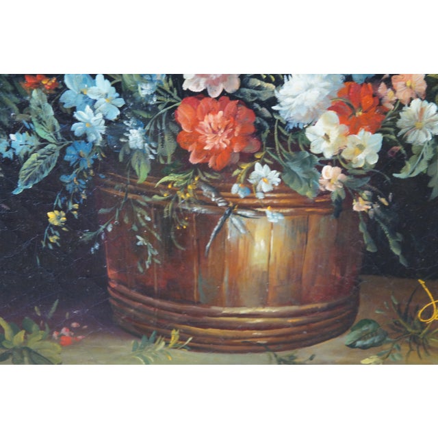 Textile Vintage Flemish Style Floral Still Life After Pieter Bruegel Signed Oil Painting For Sale - Image 7 of 16