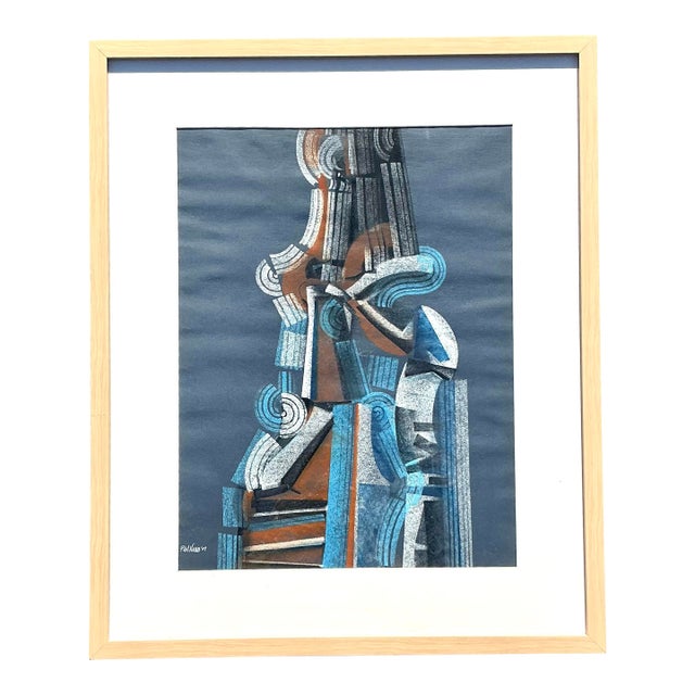 Vintage Boho Abstract Pastel on Paper For Sale