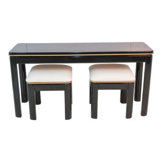 Bernhardt Modern Design Ebonized Console & 2 Footstools For Sale