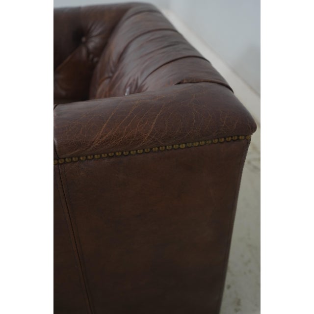 Pair Restoration Hardware Tufted Leather Chesterfield Chairs For Sale - Image 10 of 18