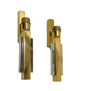 Bd Lumica Brass and Chrome Wall Lamps, 1970s, Set of 2