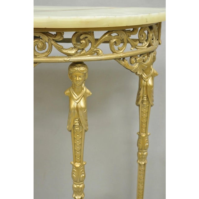 Antique Gothic Revival Oscar Bach Style Figural Bronze & Onyx Gold Console Table For Sale - Image 4 of 16