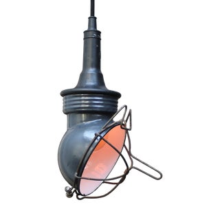 Vintage Industrial Blue Enamel Work Pendant Lamp For Sale