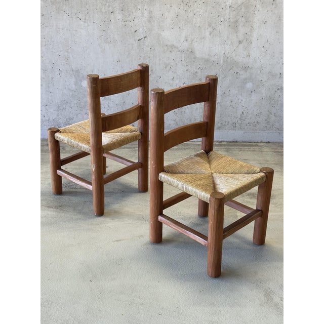 Wood Mid-Century Modernist Wood and Rush Dining Chairs in the style of Charles Dudouyt, 1960s, Set of 2 For Sale - Image 7 of 16