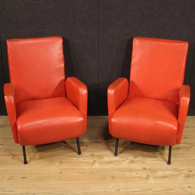 Set of Italian Armchairs in Red Faux Leather, 1970s For Sale - Image 13 of 13