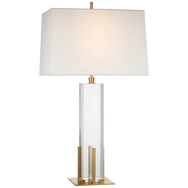 Gironde Large Table Lamp in Crystal and Hand-Rubbed Antique Brass with Linen Shade Designer: Thomas O'Brien Height: 31.25"...