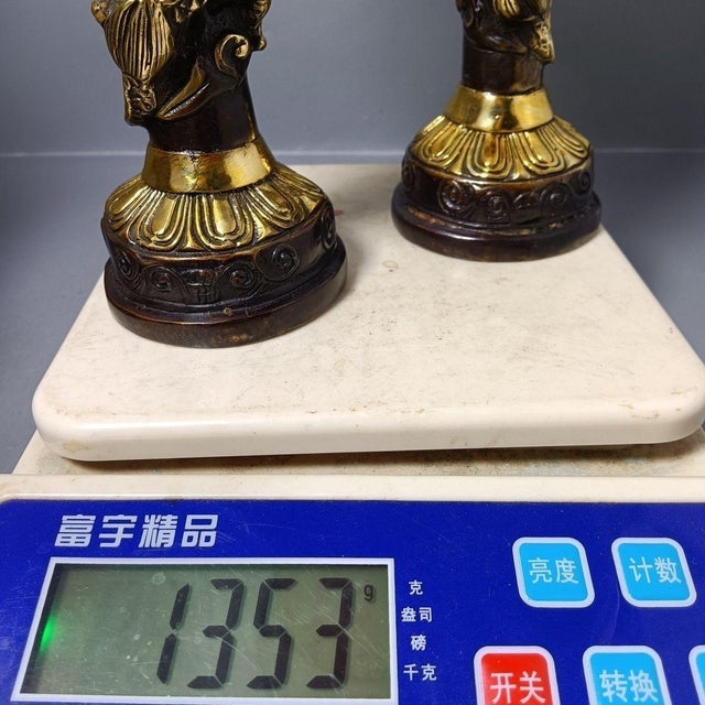 Pair of Gilt Bronze Dragon Candlesticks, Lotus Top Candle Holders, Chinoiserie Altar Decor For Sale - Image 9 of 9